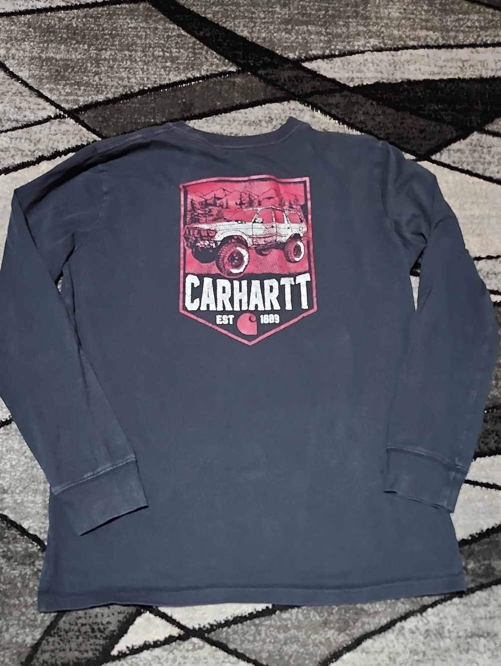 CARHARTT GRAPHIC OFF-ROAD TRUCK & SHIELD LONG-SLEEVE CREWNECK YOUTH LARGE TSHIRT